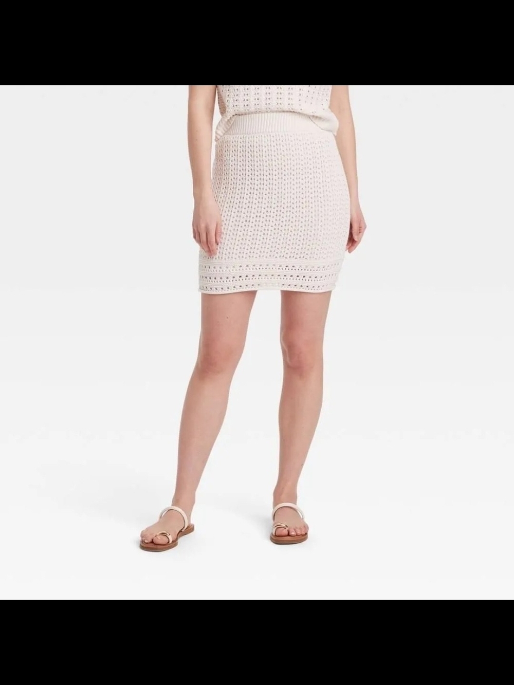 NWT Women's Openwork Mini Pencil Skirt Universal Thread cream Crochet look
